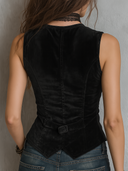 Gilet Vintage in Velluto con Scollo a V Rotondo