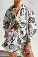 Zomerfruitprint Losse Blouse en Shorts Set