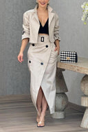 Modieus colbert met revers & gespleten rok tweedelige set