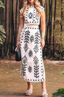 Set van etnisch bedrukte cropped top en midi-rokken met striksluiting