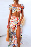 Zomer Top Met Print En Wikkelrokken Set