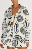 Zomerfruitprint Losse Blouse en Shorts Set