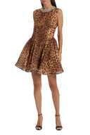 Leopard Print Rund Hals Rhinsten Kjole
