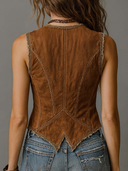 Gilet in denim caramello lavato con cuciture e bottoni in ottone