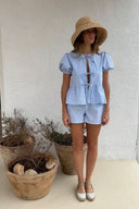 Katoenen Peplum Blouse met Strik en Shorts