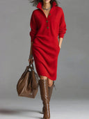 Robe en maille ample à manches longues avec col montant uni