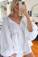 Ruffles Vetersluiting Lange Mouwen Shorts Set