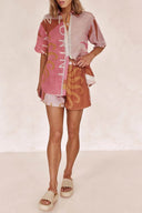 Set camicia e pantaloncini stampati Bright Sun per vacanze, modello Loose