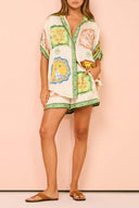 Conjunto de Camisa e Calções com Estampa Étnica Única Creme