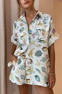 Gepersonaliseerd visprint vakantie shirt met korte mouwen en tie-dye korte broek set