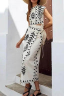 Set van etnisch bedrukte cropped top en midi-rokken met striksluiting