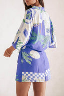 Unique Print Loose Shirt And Elastic Waist Wrap Lace-Up Skirt Set