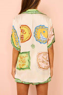 Conjunto de Camisa e Calções com Estampa Étnica Única Creme