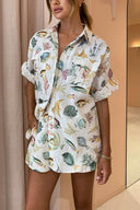 Personalisierter Fischdruck Urlaubs-Kurzarm-Hemd Batik-Shorts-Set
