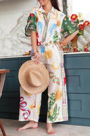 Ensemble chemise ample à manches courtes avec imprimé unique et pantalon taille élastique