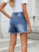 Sommer Asymmetriske Frynse Denim Shorts