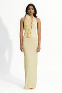 Asymmetrisk citron 3D-blommig halterneck maxiklänning