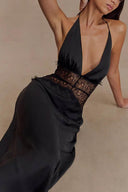 Halter Patchwork Rückenfreies Sexy Maxikleid