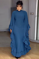 Batwing Sleeve Ruffle Trim Maxi Dress