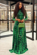 Vestido Maxi Fluído com Textura Animal Esmeralda