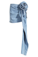 Jeans-Minirock mit 3D-Rosen