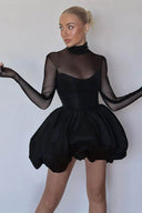 Winter Elegantes Mesh transparent figurbetontes Puff Minikleid