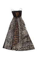 Wildes Leoparden Transparentes Korsett Maxikleid