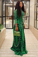Vestido Maxi Fluído com Textura Animal Esmeralda