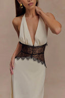 Halter Patchwork Rückenfreies Sexy Maxikleid
