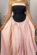 Strapless Flowy Contrast Color Maxi Dress