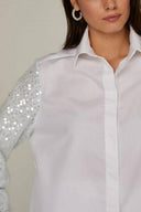 Katoenen shirt met paillettenmouwen & rok