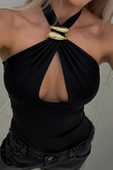 Crepe halterneck-topp med detaljkant