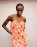 Vestido Midi Romântico com Folhos, Estampado Floral e Fenda