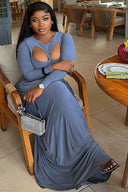 Blue Cutout Fitted Waist Maxi Dress