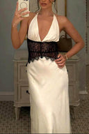 Halter Patchwork Rückenfreies Sexy Maxikleid