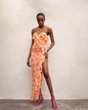 Vestido Midi Romântico com Folhos, Estampado Floral e Fenda