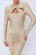 Langærmet Slank Bodycon Fest Midi Kjole