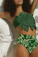 Floral Akzent Grünes Bedrucktes Bikini-Set