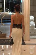 Halter Patchwork Rückenfreies Sexy Maxikleid