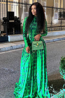 Vestido Maxi Fluído com Textura Animal Esmeralda