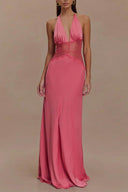 Halter Patchwork Rückenfreies Sexy Maxikleid