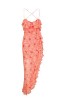 Vestido Midi Romântico com Folhos, Estampado Floral e Fenda