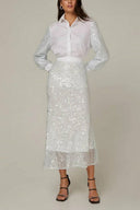 Katoenen shirt met paillettenmouwen & rok