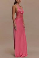 Halter Patchwork Rückenfreies Sexy Maxikleid