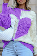 Casual Patchwork Kontrast O-udskåret Top Sweater