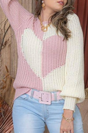 Casual Patchwork Kontrast O-udskåret Top Sweater