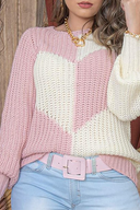 Casual Patchwork Kontrast O-udskåret Top Sweater
