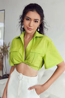 Blusa corta in lino Kay Twisted