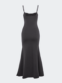 Robe de soirée longue à queue de poisson avec corset froncé et encolure carrée