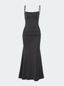 Robe de soirée longue à queue de poisson avec corset froncé et encolure carrée